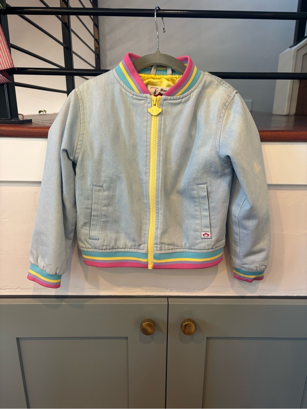 Appaman Light Blue Denim Jacket with Yellow Zip and Rainbow Trim